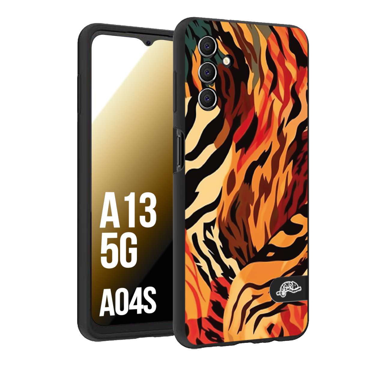 CUSTOMIZZA - Custodia cover nera morbida in tpu compatibile per Samsung A04S - A13 5G leopardato maculato tigrato tiger colorata gialla rossa arancio