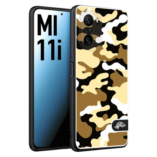 CUSTOMIZZA - Custodia cover nera morbida in tpu compatibile per Xiaomi Mi 11i camouflage mimetico militare giallo desert brown