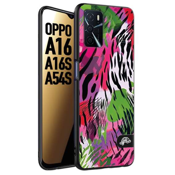 CUSTOMIZZA - Custodia cover nera morbida in tpu compatibile per Oppo A16 - A16S - A54S leopardato tigrato tiger colorata summer color verde fucsia