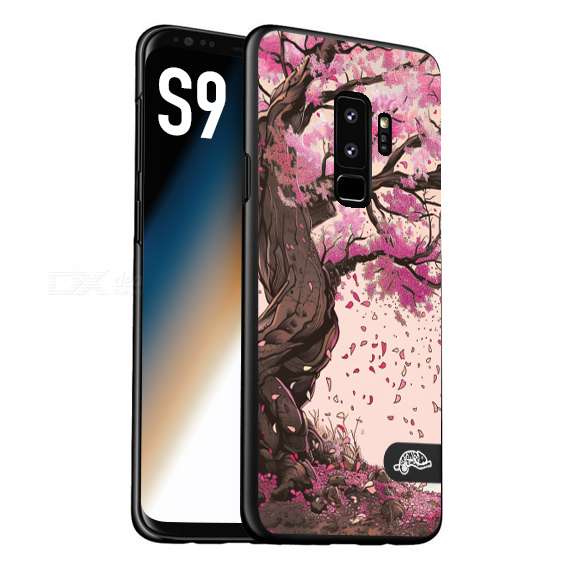 CUSTOMIZZA - Custodia cover nera morbida in tpu compatibile per Samsung S9 giapponese colori morbidi fiori di ciliegio rosa disegnata