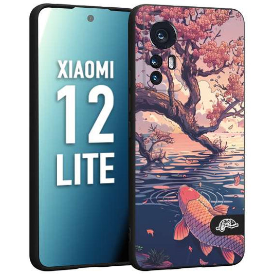 CUSTOMIZZA - Custodia cover nera morbida in tpu compatibile per Xiaomi 12 LITE giapponese lago carpa koi rosa con foglie d'acero disegnata tattoo