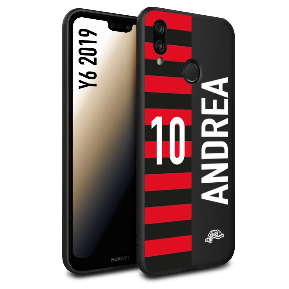 CUSTOMIZZA - Custodia cover nera morbida in tpu compatibile per Huawei Y6 2019 personalizzata calcio football nome e numero calciatori rossonera