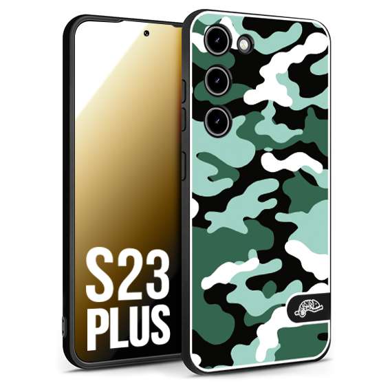 CUSTOMIZZA - Custodia cover nera morbida in tpu compatibile per Samsung S23 PLUS camouflage mimetico militare verde green