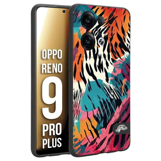 CUSTOMIZZA - Custodia cover nera morbida in tpu compatibile per Oppo Reno 9 PRO PLUS leopardato maculato tigrato tiger colorata summer color