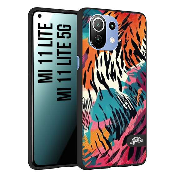 CUSTOMIZZA - Custodia cover nera morbida in tpu compatibile per Xiaomi Mi 11 Lite / Mi 11 Lite 5G leopardato maculato tigrato tiger colorata summer color