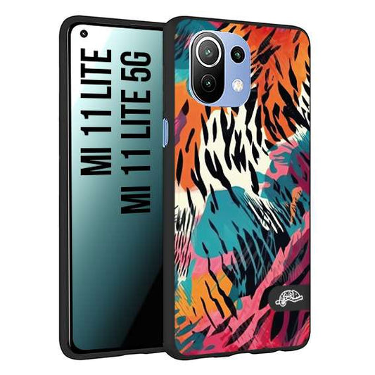 CUSTOMIZZA - Custodia cover nera morbida in tpu compatibile per Xiaomi Mi 11 Lite / Mi 11 Lite 5G leopardato maculato tigrato tiger colorata summer color