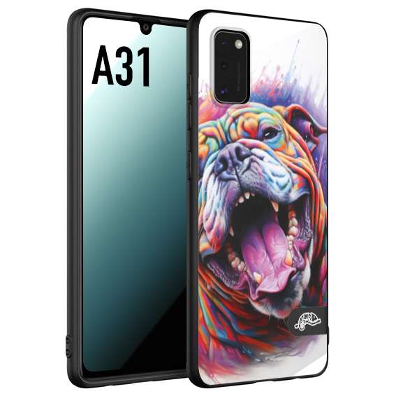 CUSTOMIZZA - Custodia cover nera morbida in tpu compatibile per Samsung A31 animali color bulldog cane dog colori vibranti disegnato schizzo