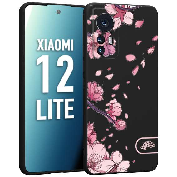 CUSTOMIZZA - Custodia cover nera morbida in tpu compatibile per Xiaomi 12 LITE giapponese fiori di ciliegio in fiore a rilievo disegnata tattoo