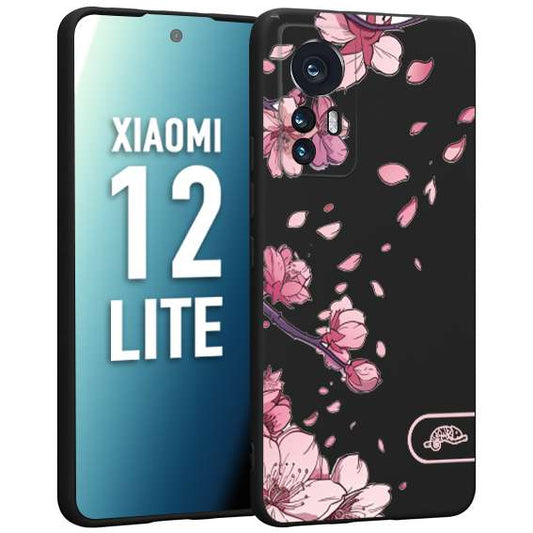 CUSTOMIZZA - Custodia cover nera morbida in tpu compatibile per Xiaomi 12 LITE giapponese fiori di ciliegio in fiore a rilievo disegnata tattoo