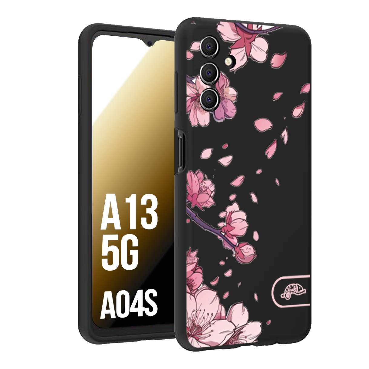 CUSTOMIZZA - Custodia cover nera morbida in tpu compatibile per Samsung A04S - A13 5G giapponese fiori di ciliegio in fiore a rilievo disegnata tattoo