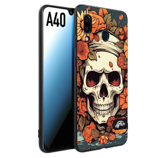 CUSTOMIZZA - Custodia cover nera morbida in tpu compatibile per Samsung A40 teschio skull flowers fiori tattoo disegnato alta definizione