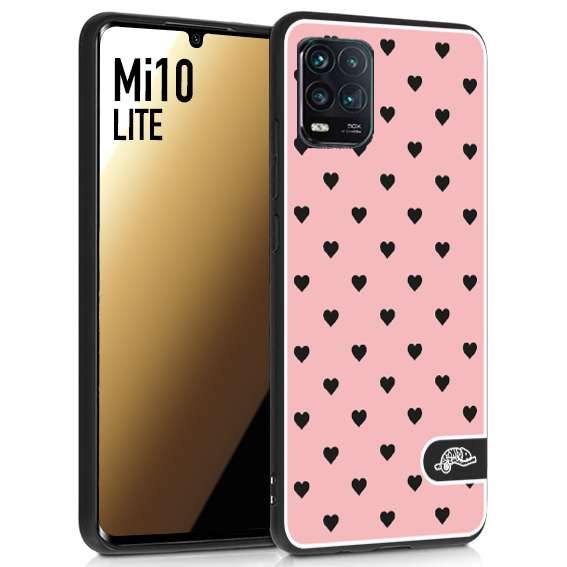 CUSTOMIZZA - Custodia cover nera morbida in tpu compatibile per Xiaomi Mi 10 LITE cuori pois rosa donna pin up vintage
