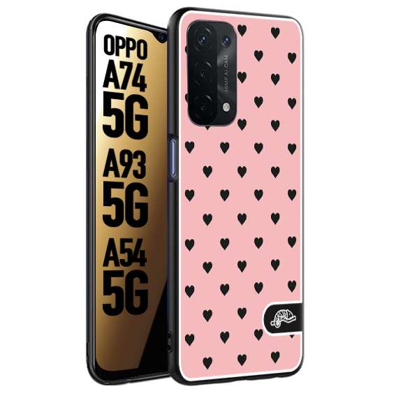 CUSTOMIZZA - Custodia cover nera morbida in tpu compatibile per Oppo A74 5G - A93 5G - A54 5G cuori pois rosa donna pin up vintage