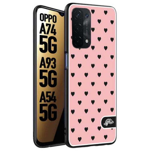 CUSTOMIZZA - Custodia cover nera morbida in tpu compatibile per Oppo A74 5G - A93 5G - A54 5G cuori pois rosa donna pin up vintage