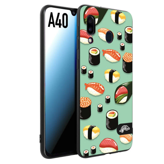 CUSTOMIZZA - Custodia cover nera morbida in tpu compatibile per Samsung A40 sushi disegni giapponese nighiri acquamarina verde