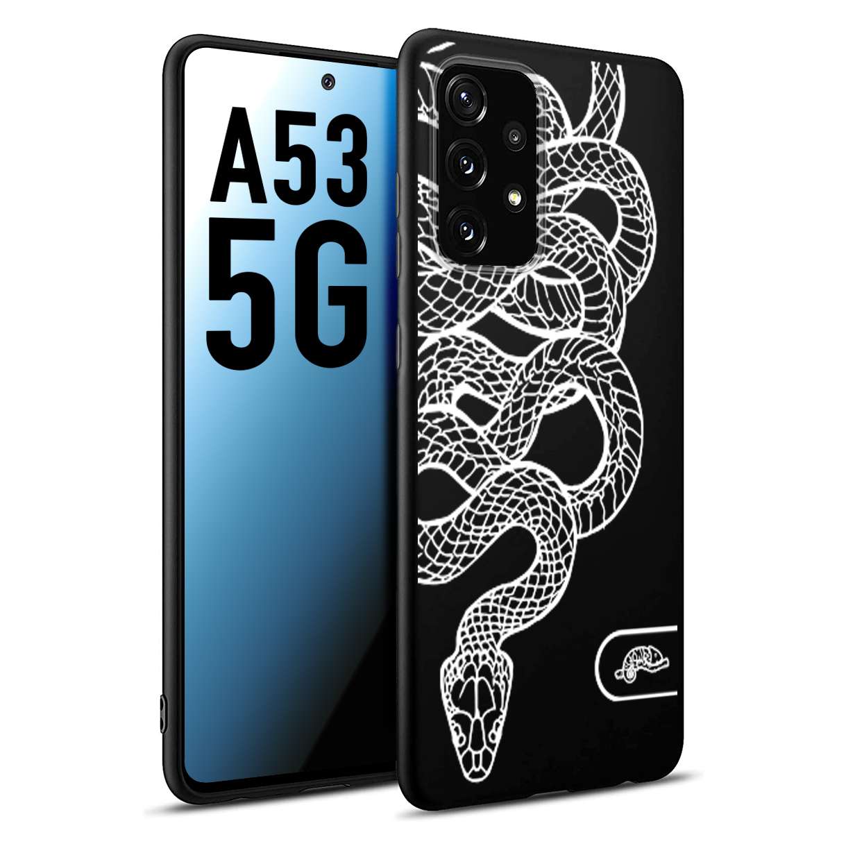 CUSTOMIZZA - Custodia cover nera morbida in tpu compatibile per Samsung A53 5G serpente snake bianco a rilievo disegnato tattoo tatuaggio