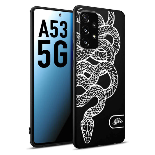 CUSTOMIZZA - Custodia cover nera morbida in tpu compatibile per Samsung A53 5G serpente snake bianco a rilievo disegnato tattoo tatuaggio