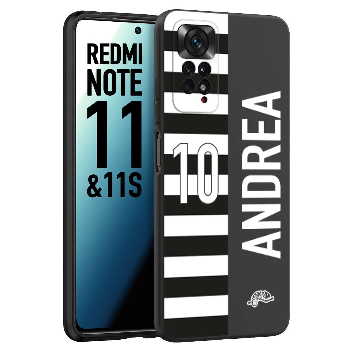 CUSTOMIZZA - Custodia cover nera morbida in tpu compatibile per Xiaomi Redmi Note 11 -  Note 11S personalizzata calcio football nome e numero calciatori bianconera