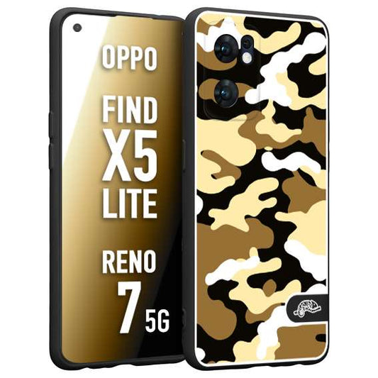 CUSTOMIZZA - Custodia cover nera morbida in tpu compatibile per Oppo Reno 7 - Find X5 LITE camouflage mimetico militare giallo desert brown