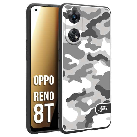 CUSTOMIZZA - Custodia cover nera morbida in tpu compatibile per Oppo Reno 8T camouflage mimetico militare bianco white