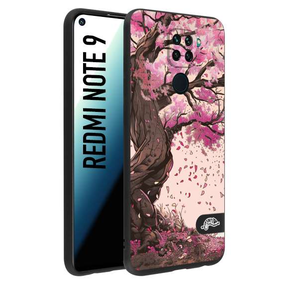 CUSTOMIZZA - Custodia cover nera morbida in tpu compatibile per Xiaomi Redmi Note 9 giapponese colori morbidi fiori di ciliegio rosa disegnata