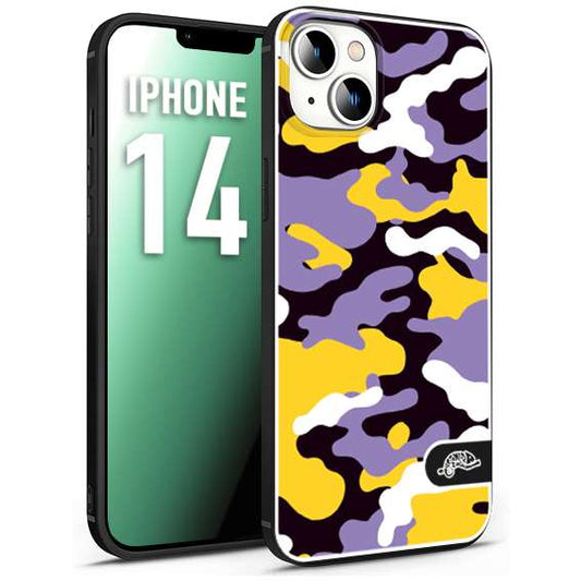 CUSTOMIZZA - Custodia cover nera morbida in tpu compatibile per iPhone 14 camouflage mimetico militare viola lilla giallo