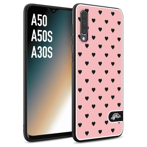 CUSTOMIZZA - Custodia cover nera morbida in tpu compatibile per Samsung A50 - A50S - A30S cuori pois rosa donna pin up vintage