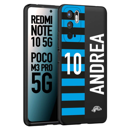 CUSTOMIZZA - Custodia cover nera morbida in tpu compatibile per Xiaomi Redmi Note 10 5G - Poco M3 Pro 5G personalizzata calcio football nome e numero calciatori nerazzurra