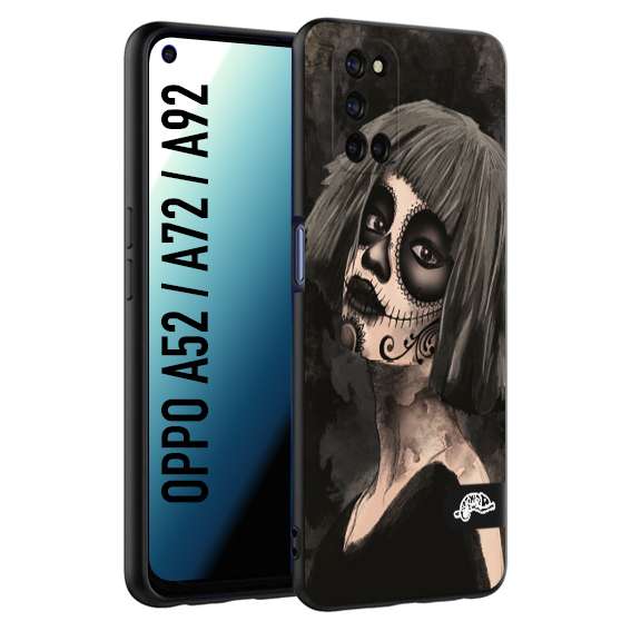 CUSTOMIZZA - Custodia cover nera morbida in tpu compatibile per Oppo A52 - A72 - A92 chicana messicana dea de la muerte donna santa tattoo disegnata