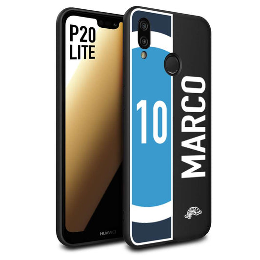 CUSTOMIZZA - Custodia cover nera morbida in tpu compatibile per Huawei P20 LITE personalizzata calcio football nome e numero calciatori biancoazzurri bianco celesti