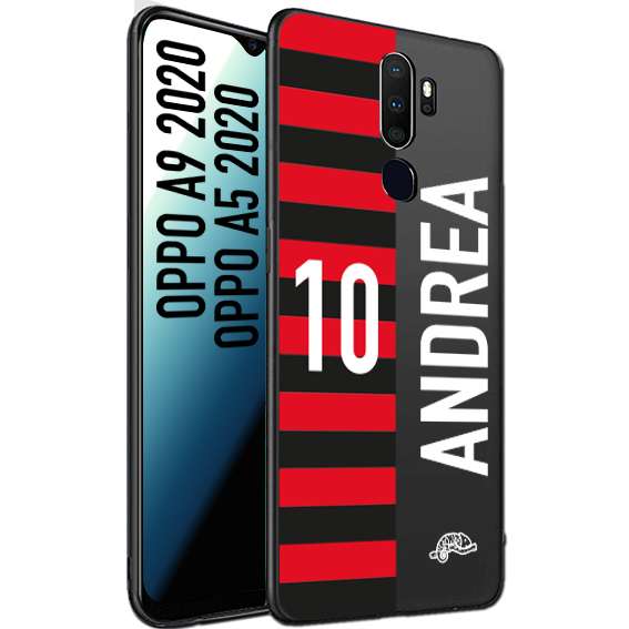 CUSTOMIZZA - Custodia cover nera morbida in tpu compatibile per Oppo A9 2020 - A5 2020 personalizzata calcio football nome e numero calciatori rossonera