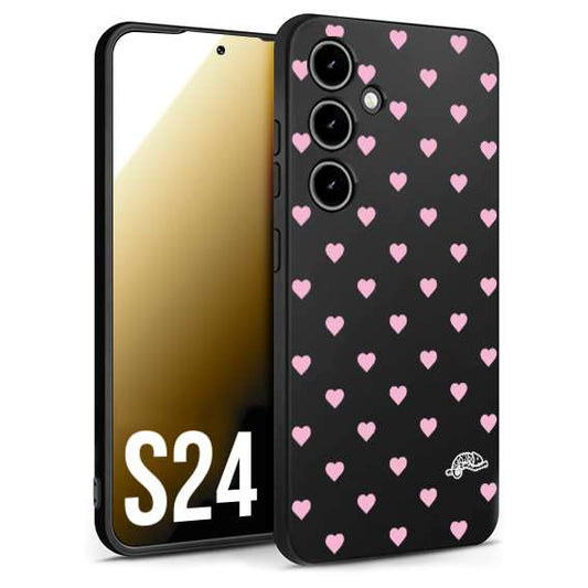 CUSTOMIZZA - Custodia cover nera morbida in tpu compatibile per Samsung S24 cuori pois rosa su nero donna pin up vintage