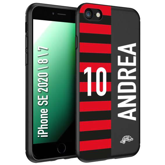 CUSTOMIZZA - Custodia cover nera morbida in tpu compatibile per iPhone 7 - 8 - SE 2020 / 2022 personalizzata calcio football nome e numero calciatori rossonera