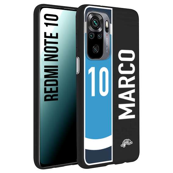 CUSTOMIZZA - Custodia cover nera morbida in tpu compatibile per Xiaomi Redmi Note 10 personalizzata calcio football nome e numero calciatori biancoazzurri bianco celesti