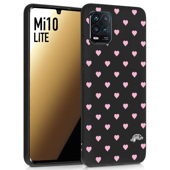 CUSTOMIZZA - Custodia cover nera morbida in tpu compatibile per Xiaomi Mi 10 LITE cuori pois rosa su nero donna pin up vintage