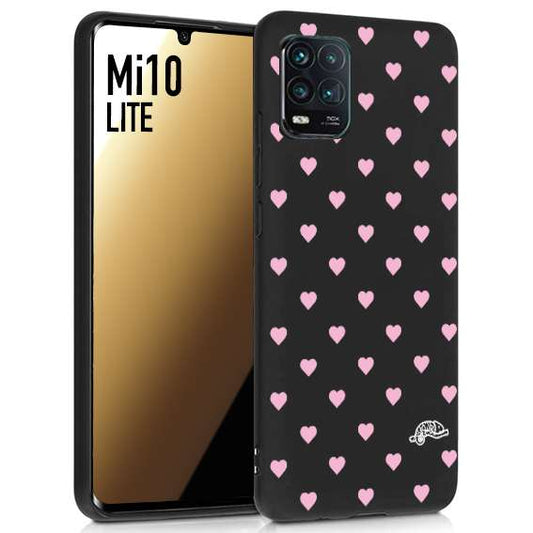 CUSTOMIZZA - Custodia cover nera morbida in tpu compatibile per Xiaomi Mi 10 LITE cuori pois rosa su nero donna pin up vintage