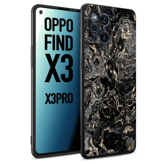 CUSTOMIZZA - Custodia cover nera morbida in tpu compatibile per Oppo Find X3 - Find X3 Pro 5G effetto marmo marble nero black venature dorato pietra