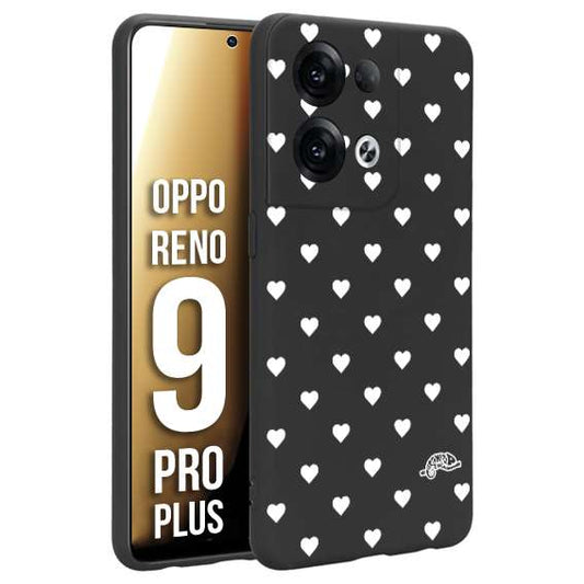 CUSTOMIZZA - Custodia cover nera morbida in tpu compatibile per Oppo Reno 9 PRO PLUS cuori pois bianchi donna pin up vintage