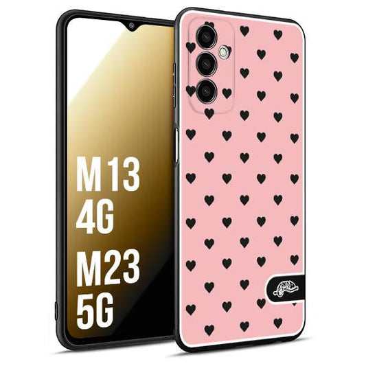 CUSTOMIZZA - Custodia cover nera morbida in tpu compatibile per Samsung M13 4G - M23 5G cuori pois rosa donna pin up vintage