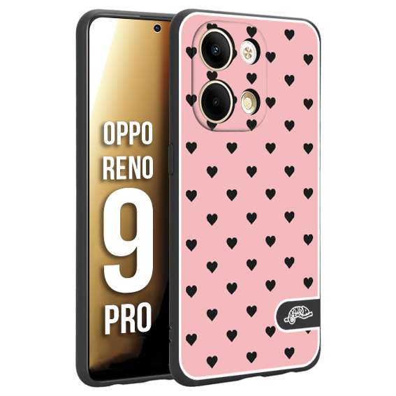 CUSTOMIZZA - Custodia cover nera morbida in tpu compatibile per Oppo Reno 9 PRO cuori pois rosa donna pin up vintage