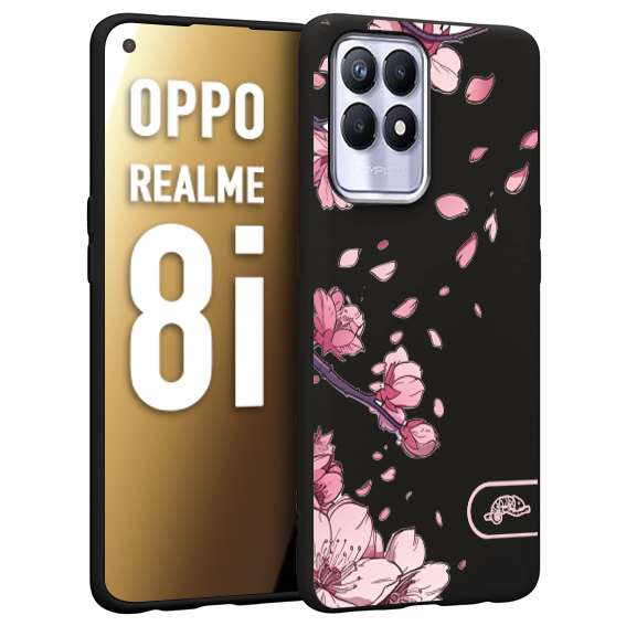 CUSTOMIZZA - Custodia cover nera morbida in tpu compatibile per Oppo Realme 8i giapponese fiori di ciliegio in fiore a rilievo disegnata tattoo