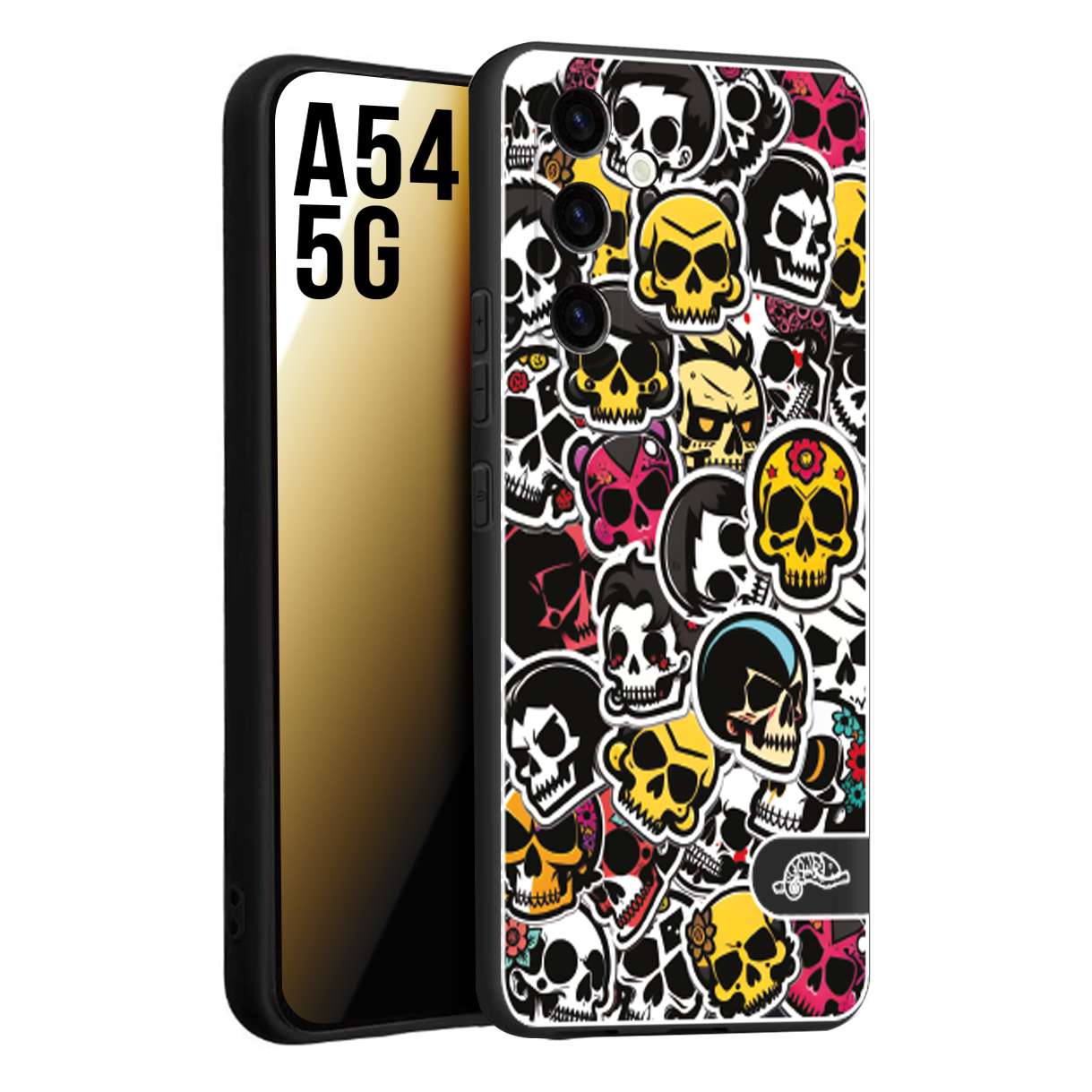 CUSTOMIZZA - Custodia cover nera morbida in tpu compatibile per Samsung A54 5G sticker bomb teschi colorati adesivi skulls skater snowboard