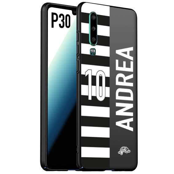 CUSTOMIZZA - Custodia cover nera morbida in tpu compatibile per Huawei P30 personalizzata calcio football nome e numero calciatori bianconera