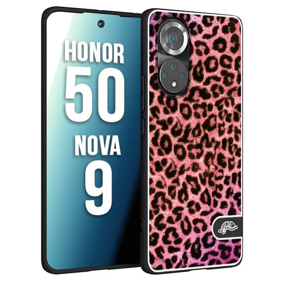 CUSTOMIZZA - Custodia cover nera morbida in tpu compatibile per Huawei Nova 9 - Honor 50 leopardato maculato donna rosa leopard