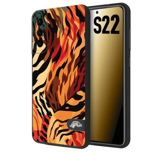 CUSTOMIZZA - Custodia cover nera morbida in tpu compatibile per Samsung S22 leopardato maculato tigrato tiger colorata gialla rossa arancio