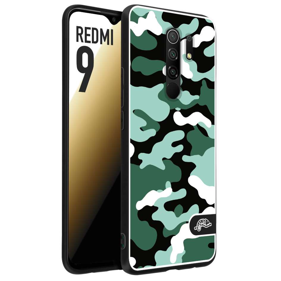 CUSTOMIZZA - Custodia cover nera morbida in tpu compatibile per Xiaomi Redmi 9 camouflage mimetico militare verde green