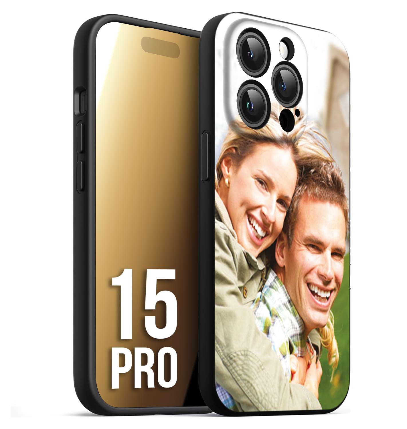 CUSTOMIZZA - Custodia cover nera morbida in tpu compatibile per iPhone 15 PRO personalizzata con foto immagine scritta a piacere