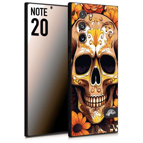 CUSTOMIZZA - Custodia cover nera morbida in tpu compatibile per Samsung NOTE 20 teschio messicano colorato dorato fiori tattoo disegnato