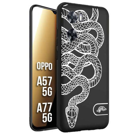 CUSTOMIZZA - Custodia cover nera morbida in tpu compatibile per Oppo A57 5G - A77 5G serpente snake bianco a rilievo disegnato tattoo tatuaggio