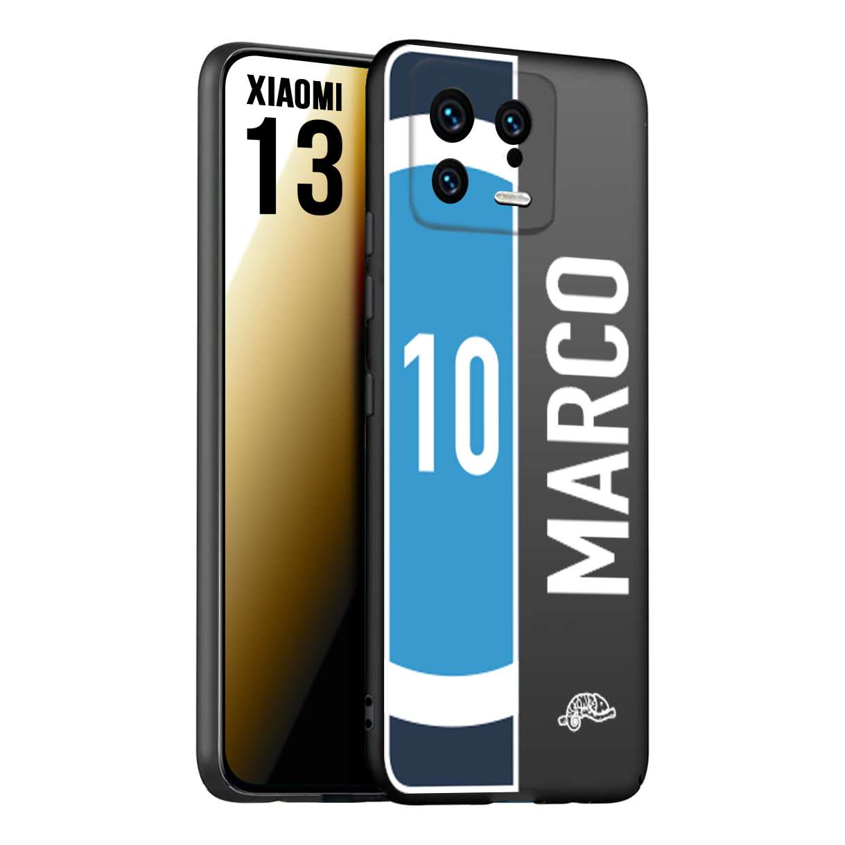 CUSTOMIZZA - Custodia cover nera morbida in tpu compatibile per Xiaomi 13 personalizzata calcio football nome e numero calciatori biancoazzurri bianco celesti